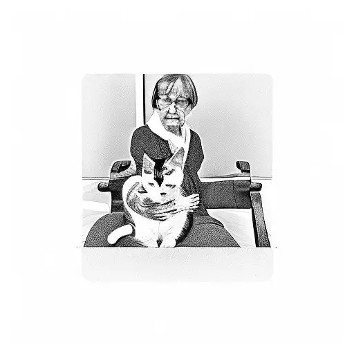 A Grandmother Holding A Cat While Sitting On A Rocking Chair