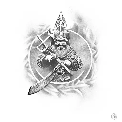 Viking Warrior Wielding An Axe Surrounded By Swirling Roses