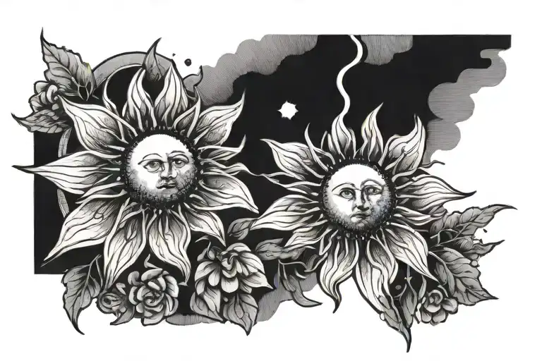 Sun With Sky And Flowers