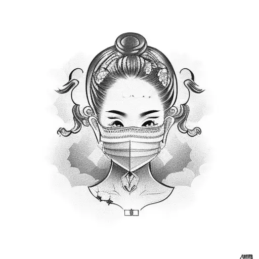 Classy Woman With A Chinese Mask Holding A Briefcase