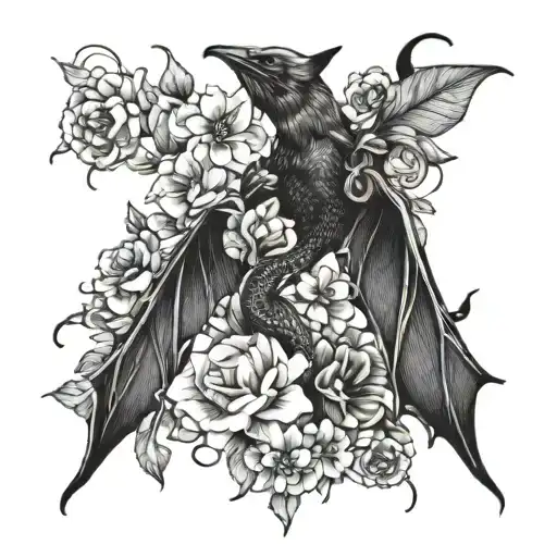 Bat And Floral And Snake
