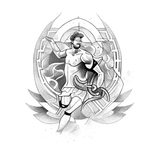 A Tattoo Design Inspired By Greek Mythology Featuring A Soccer Player In Action