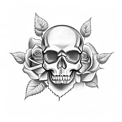 Skull With Rose And Leafs