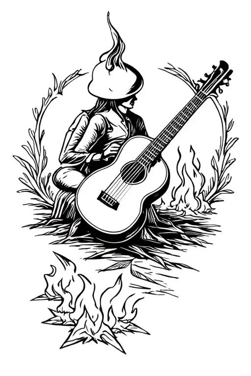 Fiddle And Guitar And Campfire
