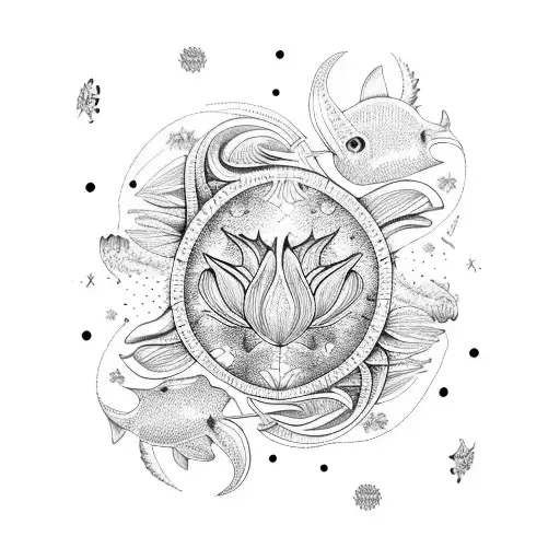 Two Fish Pisces Constellation Lotus Flower Moon