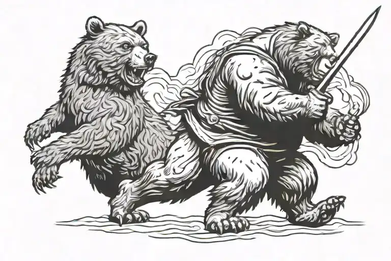 Man With Spear Fighting Bear