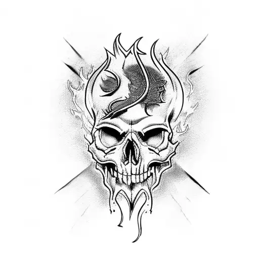 Skull With Flames And A Sword