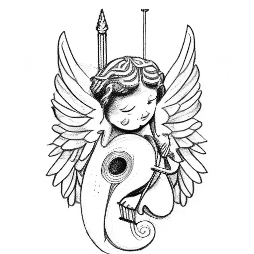 A Black And White Sketch Of A Libra Angel Playing A Musical Instrument