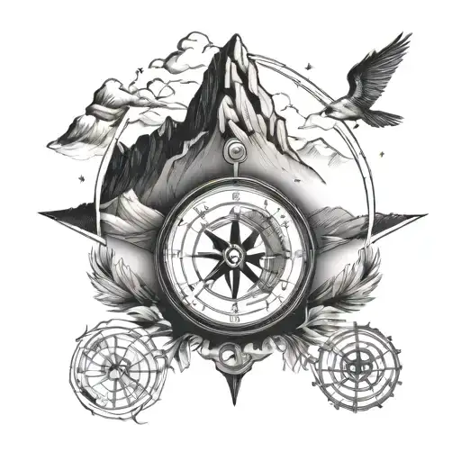 Compass And Mountain With Path Leading