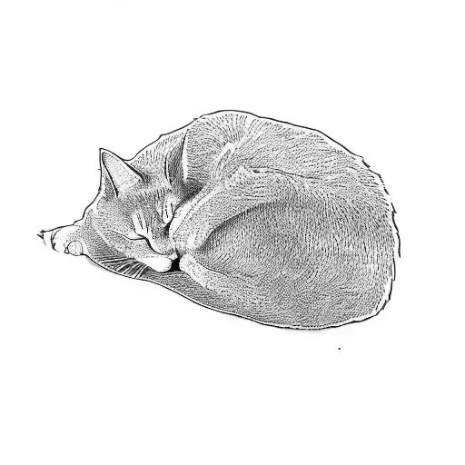 A Cat Sleeping On A Black Background