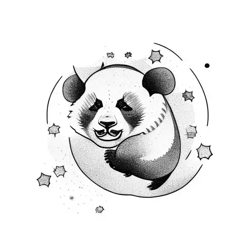 Create A Tattoo Of A Sleeping Panda With A Thought Bubble Filled With Stars