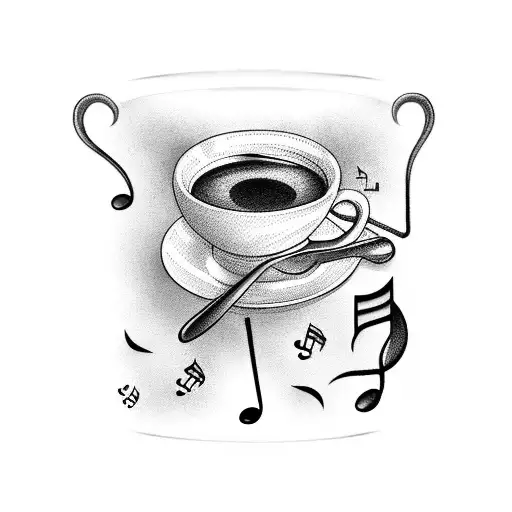 A Coffee Cup With Musical Notes Floating Out Of It