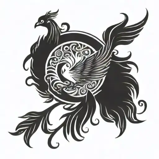 A Phoenix As Circle With Tail Sticking Down