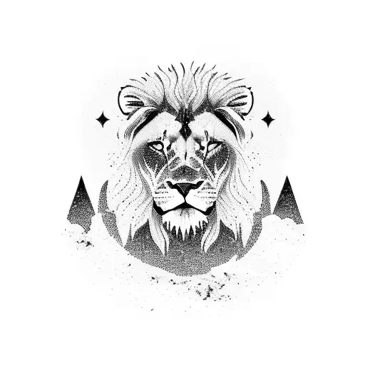 A Majestic Lion Silhouette Against A Breathtaking Sunset Over The Mountains