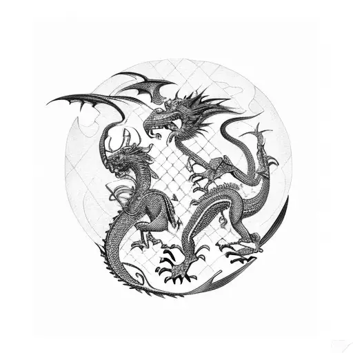 Dragon And Anubis In A Fierce Battle