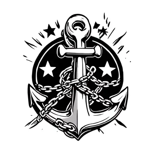 Design An Anchor That Has Chains And Add Three Stars On Top