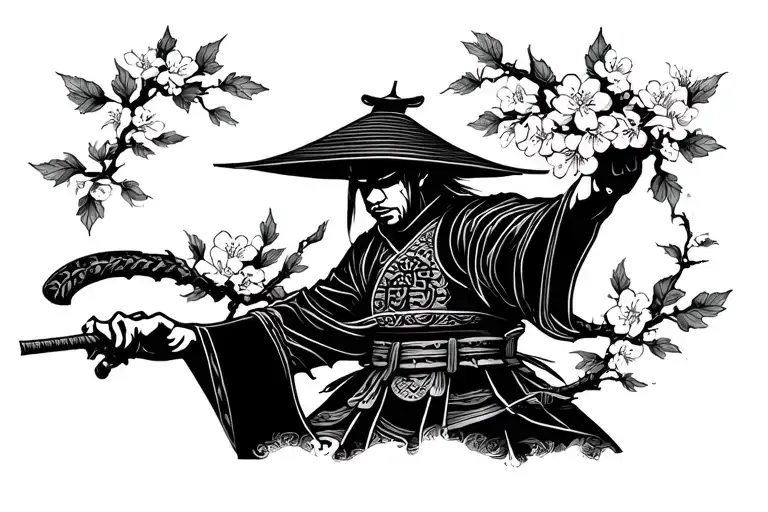 Samurai With Cherry Blossom Leaves
