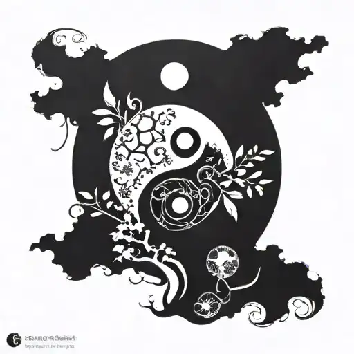 Yin Yang Symbol Incorporated Representing Balance Between Nature And Technology