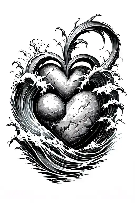 Ocean Flowing Over Heart Shaped Boulders For Shoulder