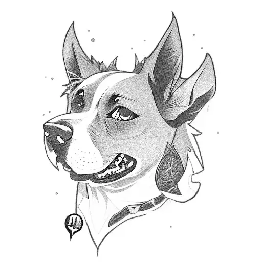 A Blackwork Tattoo Of Kirito And A Dog Exploring A Dark And Mysterious Video Game Dungeon