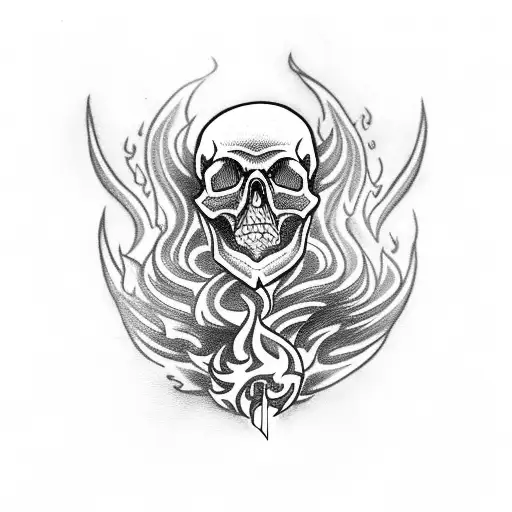 Skull With Flames And A Sword