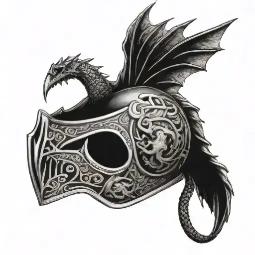 Sparta Helmet And A Dragon Flying