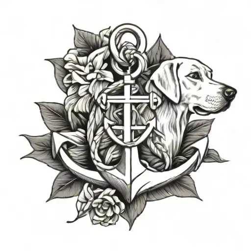 Anchor Surrounded By Yellow Lab Dog Portrait