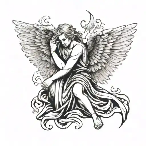Sad And Angry Angel Tattoo For Back