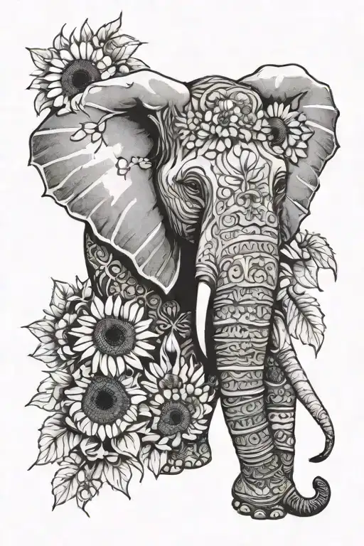 Elephant Face With Sunflowers Wrapped