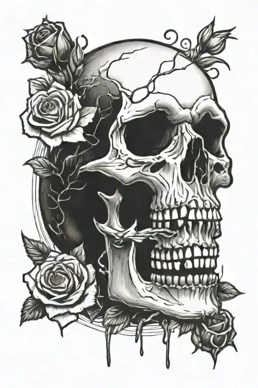 Tattoo That Says Pain Is In Your Head With Skull And Roses