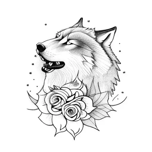 A Majestic Wolf Howling At The Moon With A Crown Of Roses