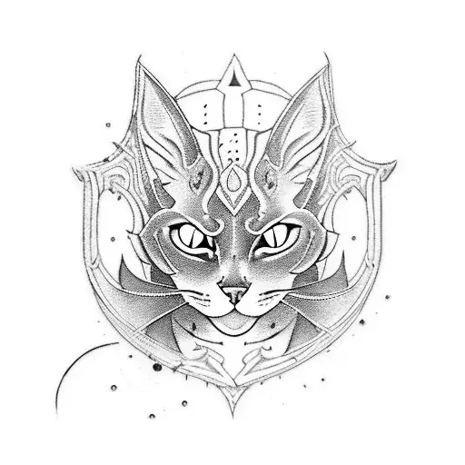 A Fierce Blackwork Tattoo Of A Cat Warrior From Solo Leveling