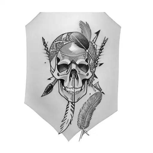 A Skull With Feathers And Arrows