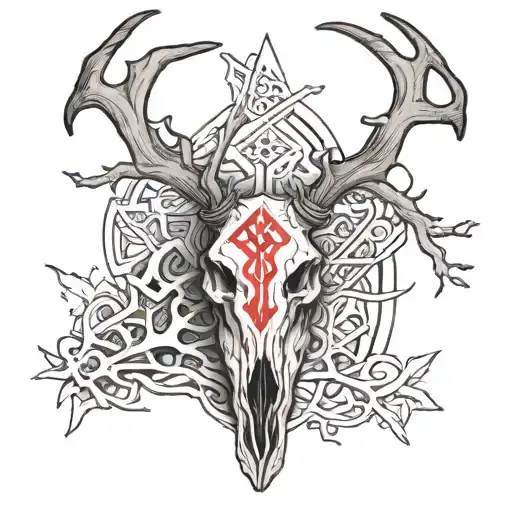 Elk Skull With Red Altos Rune Above