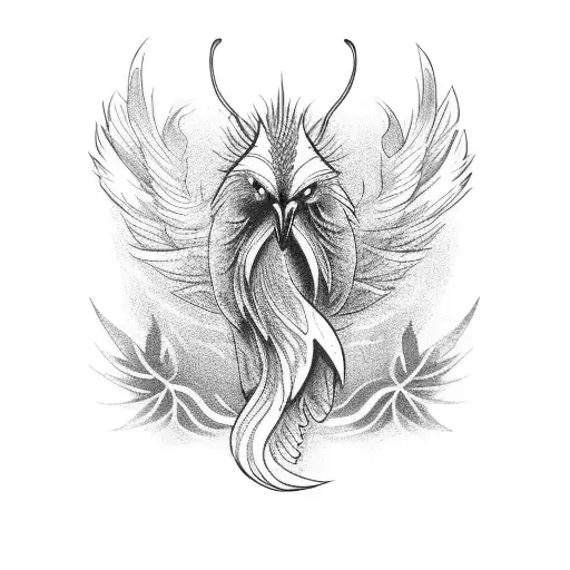Lined Phoenix Tattoo With Feminine Figure