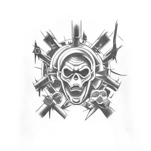 A Horror-themed Tattoo Featuring Iconic Video Game Characters Surrounded By Jdm Car Parts