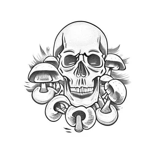 Skull With Mushrooms