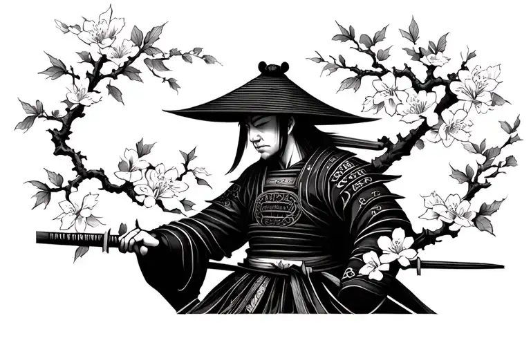 Samurai With Cherry Blossom Leaves