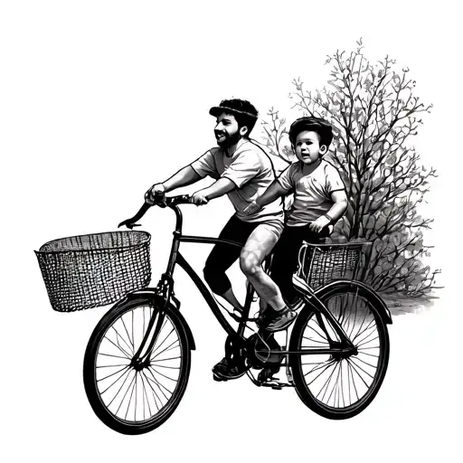 Dad And Son Riding Bicycle