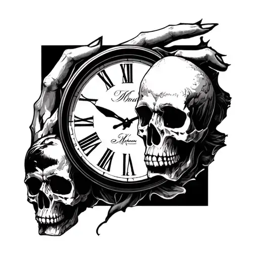 Clock With Birth Month Skull Fingers