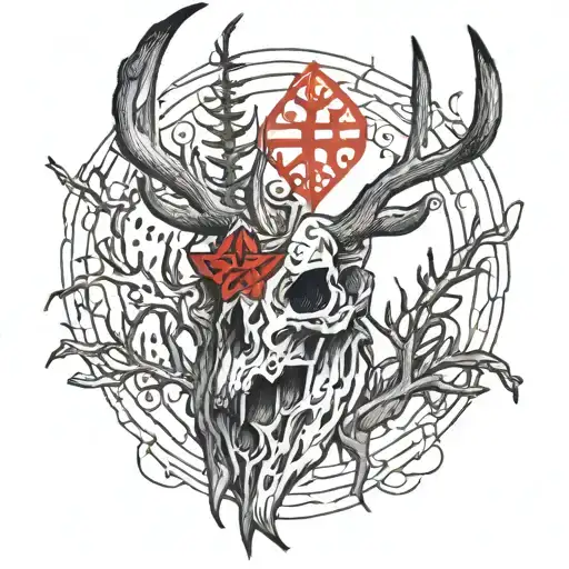Elk Skull With Red Algiz Rune Above