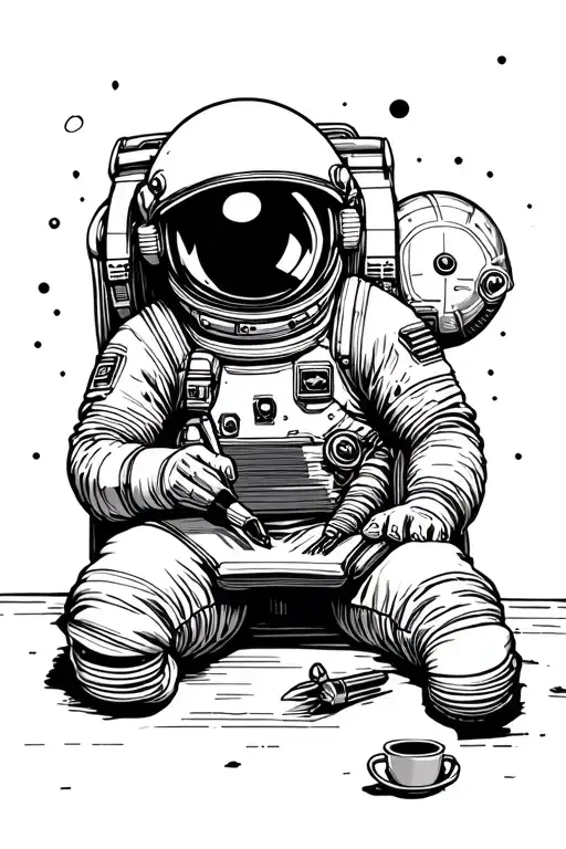 The Astronaut Writes In A Notebook