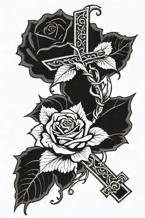 Rose With Stem Wrapped Around A Cross