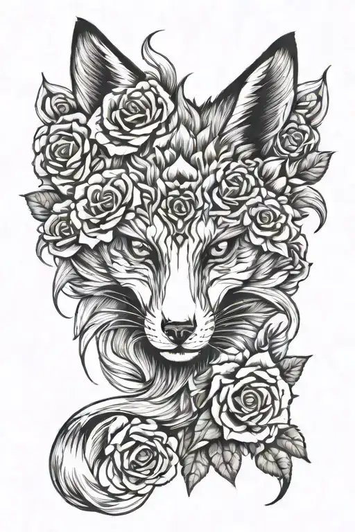 Kitsune With Skull And Roses