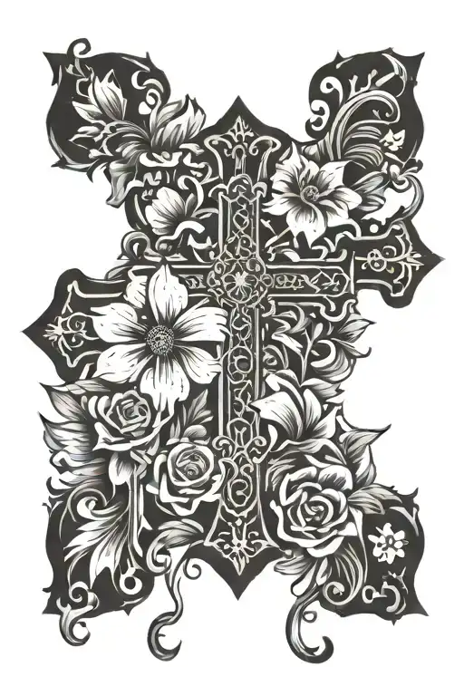 Western Christian Cross With Flowers