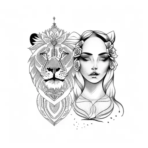 Woman And Lion Woman And Roses