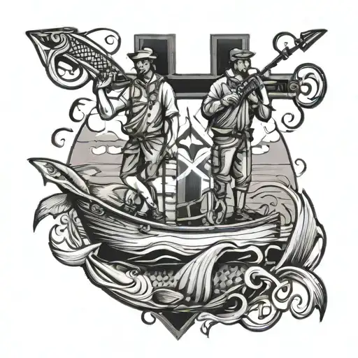 Cross Tattoo With Two Guys Fishing