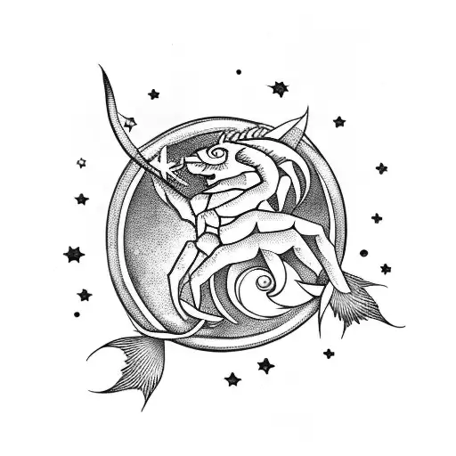 Scorpio With Tail Surrounded By Stars And Water
