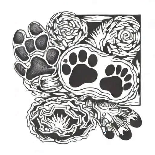 Cat Paw And Baby Footprint
