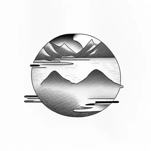 Lake With Mountains And Sunset